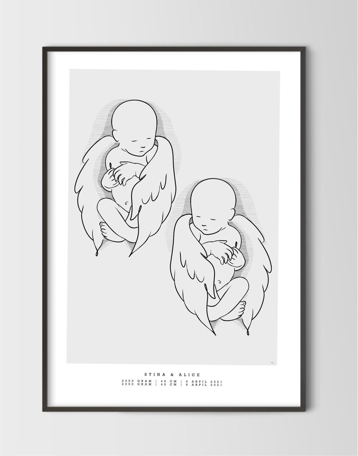 Generisches Geburtsposter-Duo Engel Maßstab 1:1