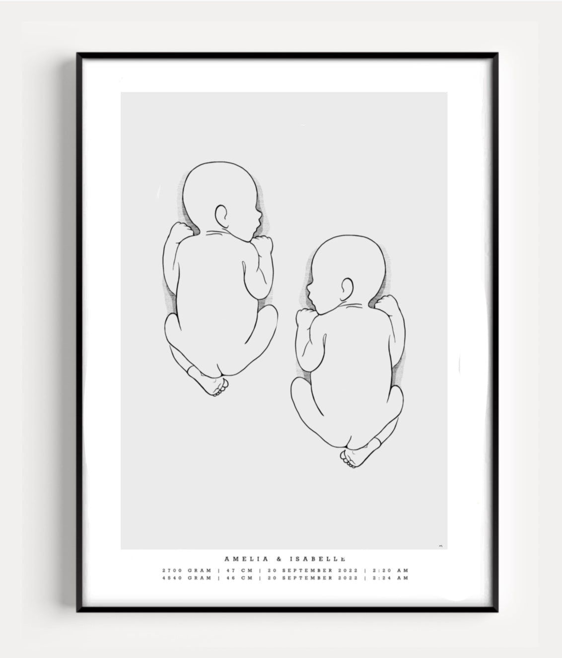 Illustration of two little ones together on a duo birth poster