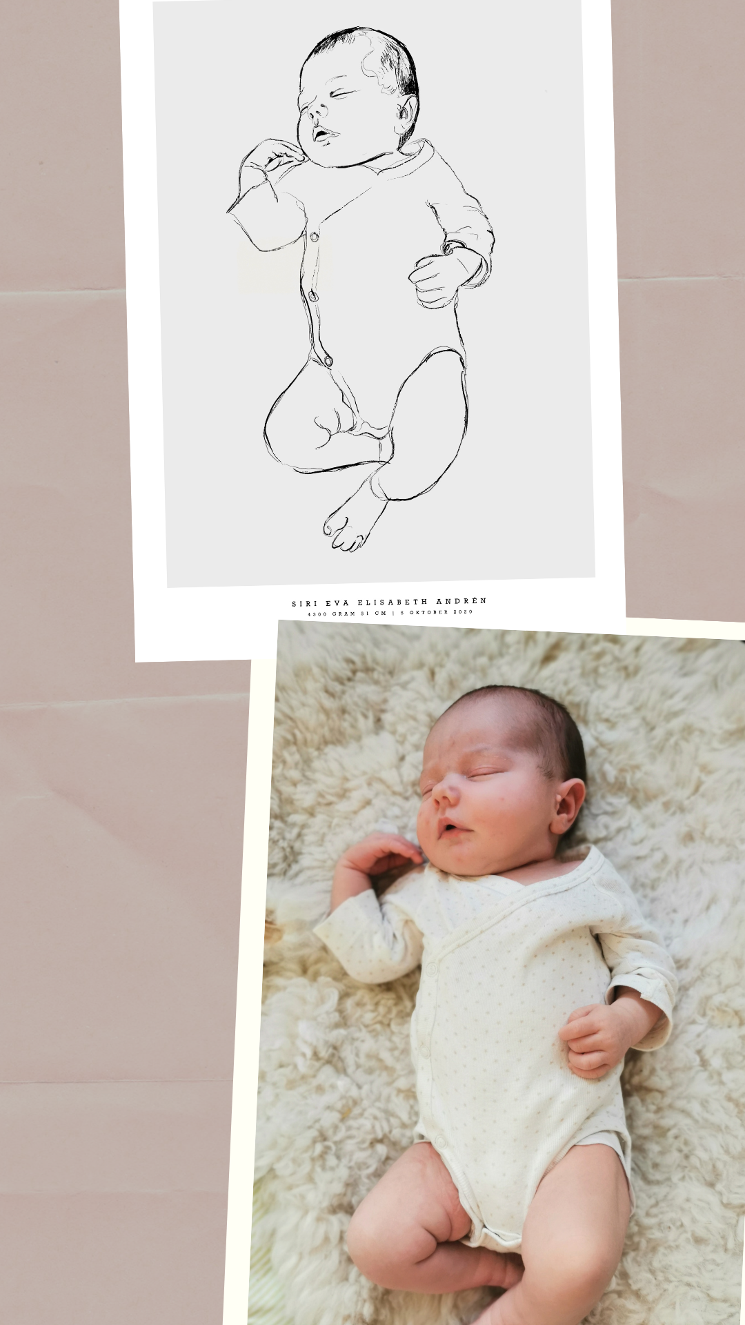 Före och efter: Tildas handritade porträtt bredvid originalfotot